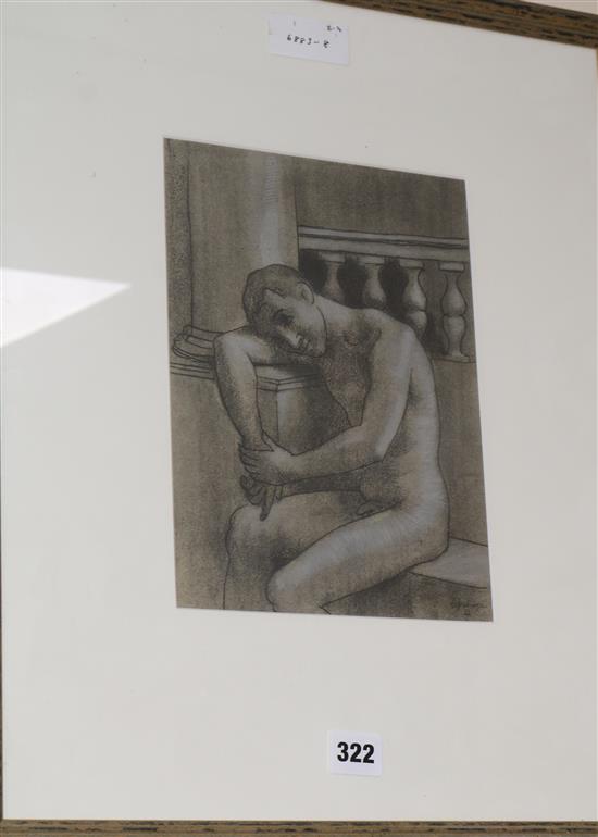 Roger de la Fresnaye, hand coloured collotype, a seated nude male, 26 x 18.5cm